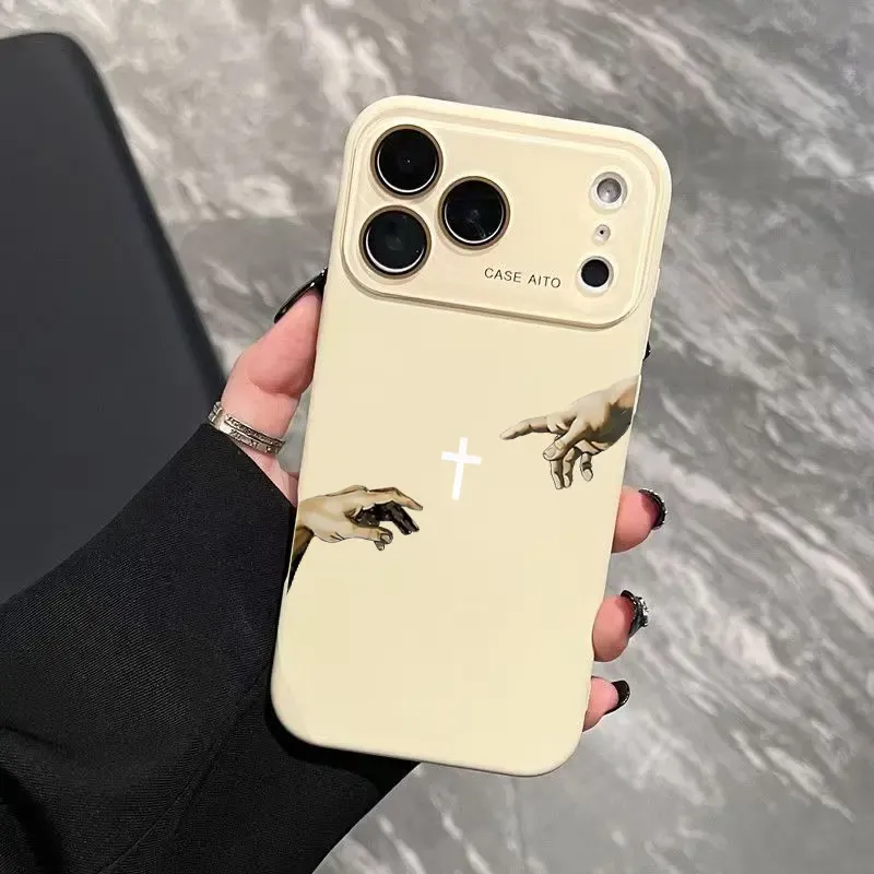 God's Hand and Cross Dopamine Phone Case with Ultra Skin Friendly Touch All Inclusive Lens Shockproof Protective Cover for Apple 17 16 15 14 13 12