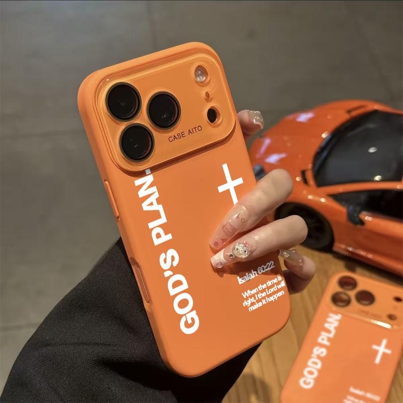 God's Plan Dopamine Ins Style Solid Color Phone Case with Ultra Skin friendly Touch, All Inclusive Lens Phone Case Suitable for Apple 17 16 15 14 13 12
