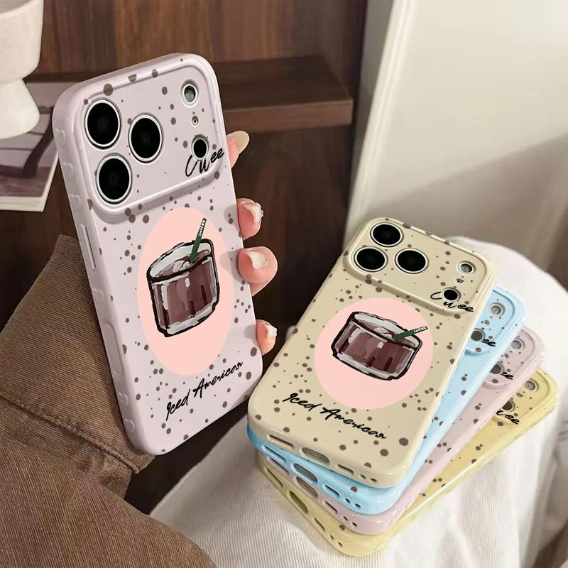 Cute Iced Americano Print Phone Case Smooth Shiny Finish With Scratch Resistance And All-Around Protection Slim Lightweight And Scratch-Resistant For Everyday Use Minimalist And Cute Design For Apple 17 16 15 14 13
