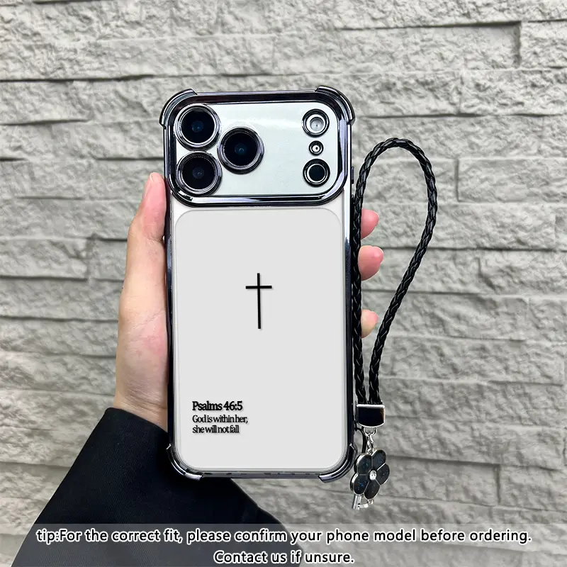 Psalms 46:5 Quote Phone Case for iPhone Samsung Galaxy 17Pro Max Air 16 15Plus 14 13 12 11 XR XS S25 S24 S23 S22 Cases Empowering Scripture Verse Pattern All Seasons Durable Bumper with Strap White Silver Minimalist Art Cellphone Protective Casing  NN45