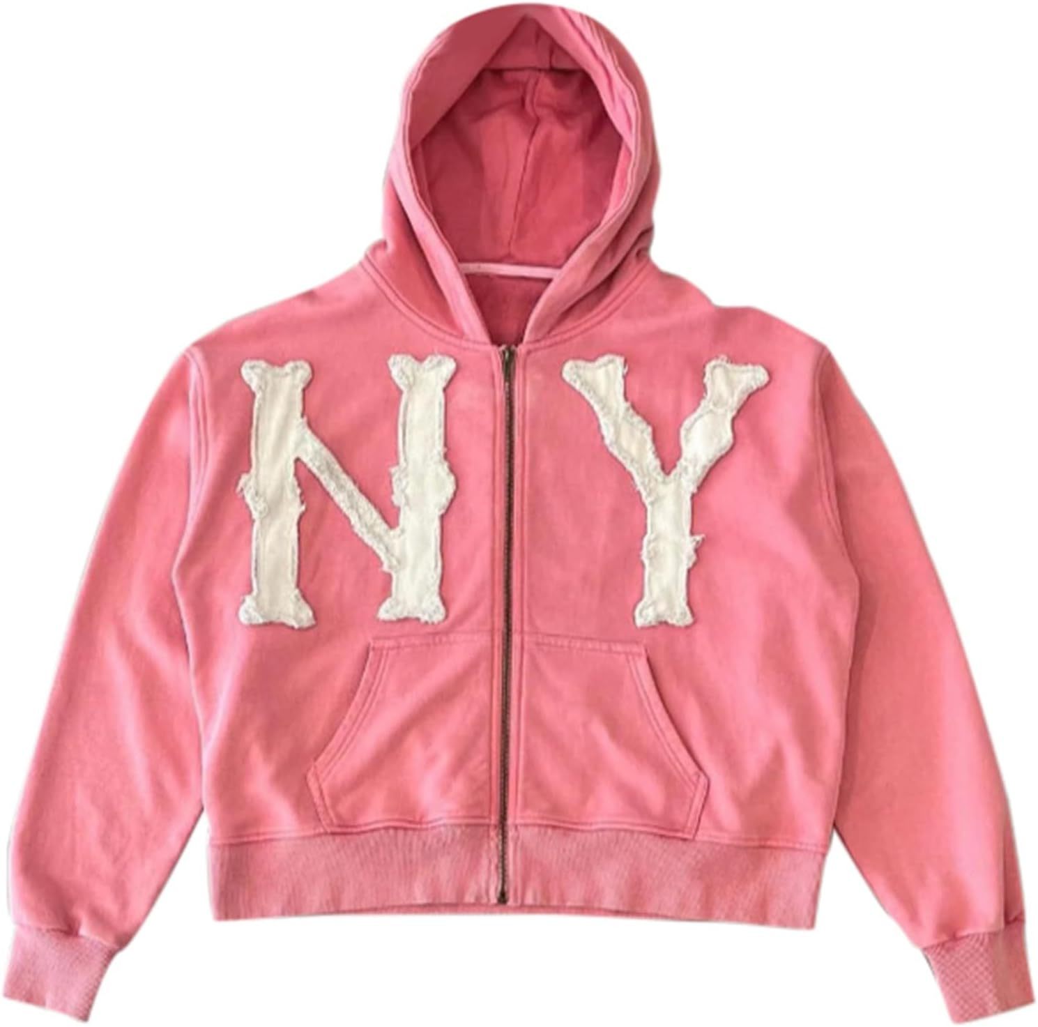 Unisex Letter Embroidery Trendy Hoodies Zip Up Casual Overszie Colorfu