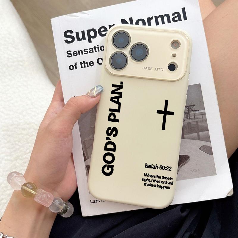 God's Plan Dopamine Ins Style Solid Color Phone Case with Ultra Skin friendly Touch, All Inclusive Lens Phone Case Suitable for Apple 17 16 15 14 13 12