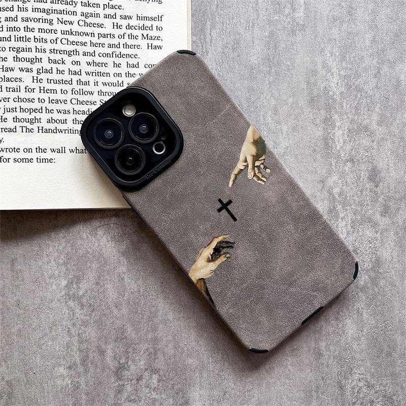 God's Hand pattern fine hole imitation fur phone case suitable for iPhone 17 16 15 14 13 12 11 Pro Max Plus X XS Max anti drop phone case