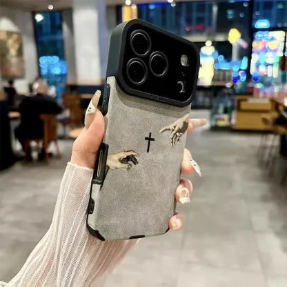 God's Hand pattern fine hole imitation fur phone case suitable for iPhone 17 16 15 14 13 12 11 Pro Max Plus X XS Max anti drop phone case