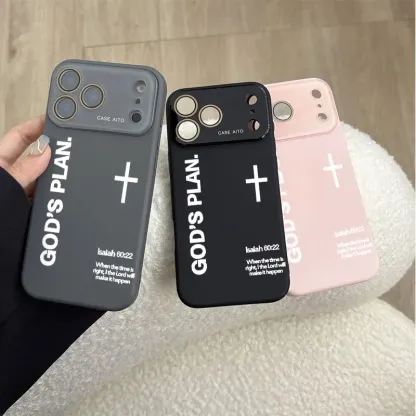 God's Plan Dopamine Ins Style Solid Color Phone Case with Ultra Skin friendly Touch, All Inclusive Lens Phone Case Suitable for Apple 17 16 15 14 13 12