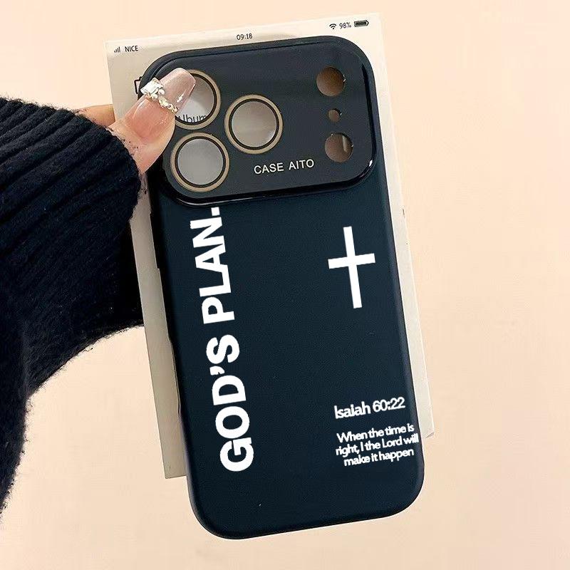 God's Plan Dopamine Ins Style Solid Color Phone Case with Ultra Skin friendly Touch, All Inclusive Lens Phone Case Suitable for Apple 17 16 15 14 13 12