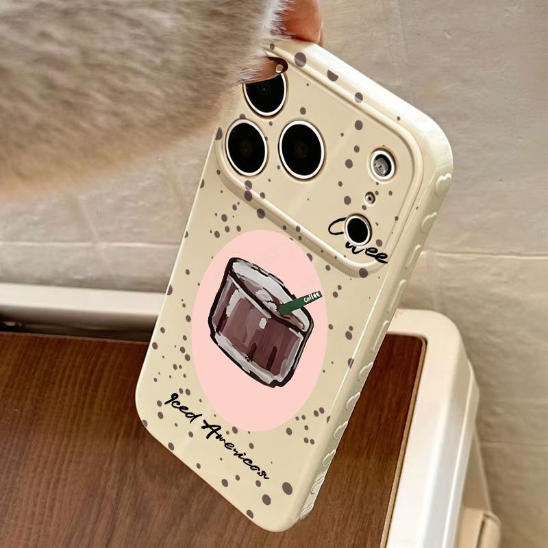 Cute Iced Americano Print Phone Case Smooth Shiny Finish With Scratch Resistance And All-Around Protection Slim Lightweight And Scratch-Resistant For Everyday Use Minimalist And Cute Design For Apple 17 16 15 14 13