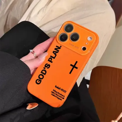 God's Plan Dopamine Ins Style Solid Color Phone Case with Ultra Skin friendly Touch, All Inclusive Lens Phone Case Suitable for Apple 17 16 15 14 13 12