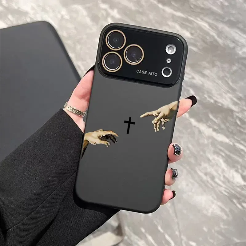 God's Hand and Cross Dopamine Phone Case with Ultra Skin Friendly Touch All Inclusive Lens Shockproof Protective Cover for Apple 17 16 15 14 13 12