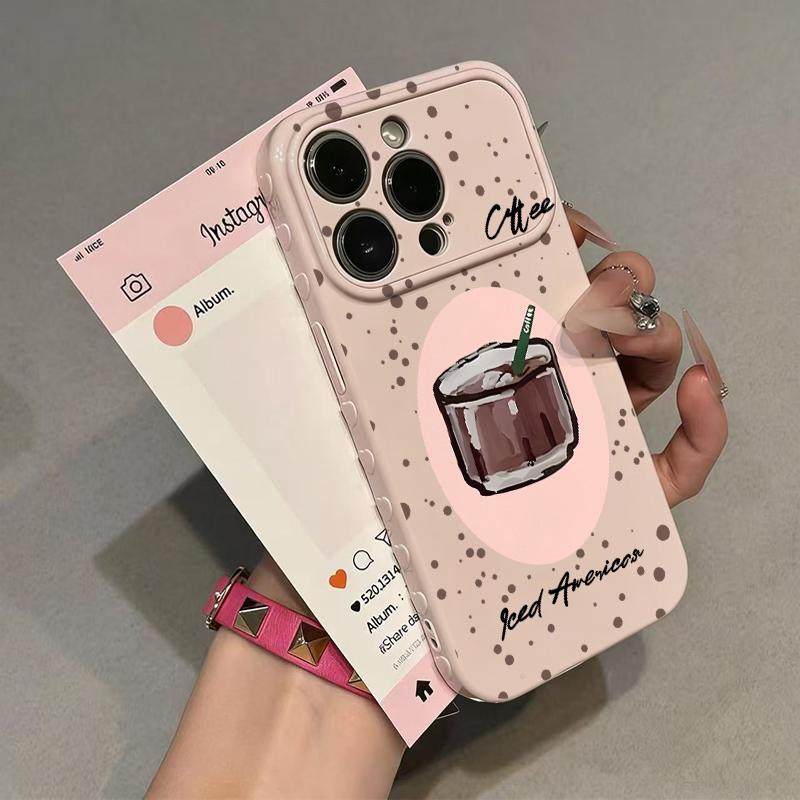 Cute Iced Americano Print Phone Case Smooth Shiny Finish With Scratch Resistance And All-Around Protection Slim Lightweight And Scratch-Resistant For Everyday Use Minimalist And Cute Design For Apple 17 16 15 14 13
