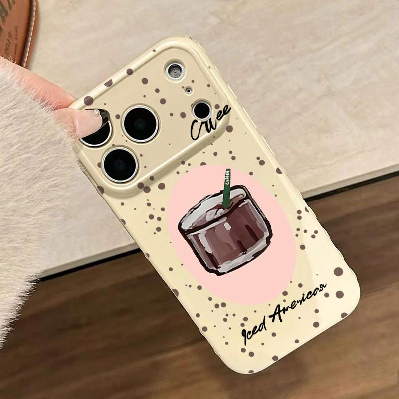 Cute Iced Americano Print Phone Case Smooth Shiny Finish With Scratch Resistance And All-Around Protection Slim Lightweight And Scratch-Resistant For Everyday Use Minimalist And Cute Design For Apple 17 16 15 14 13