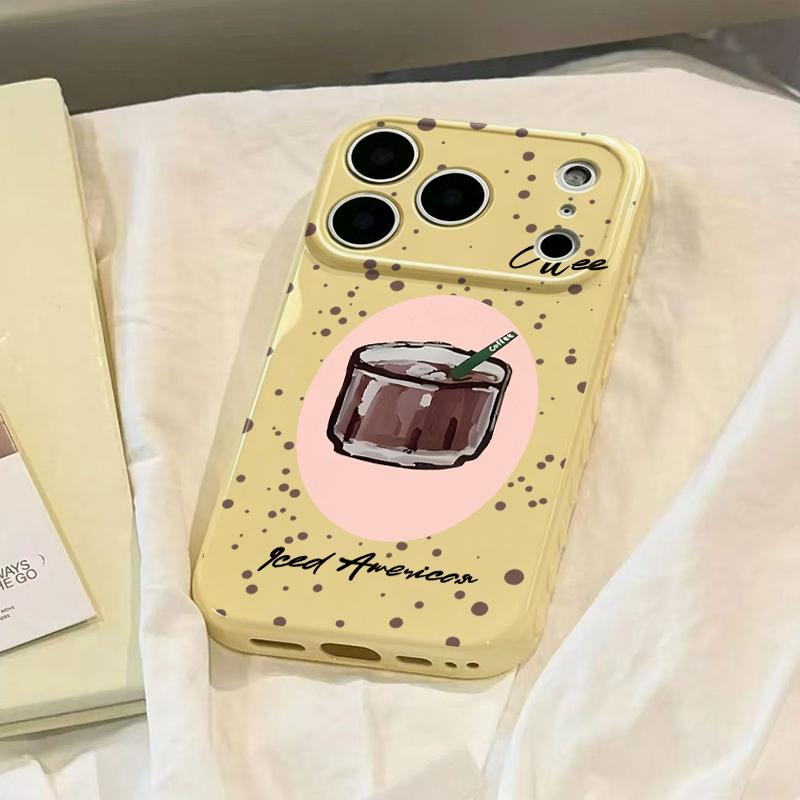 Cute Iced Americano Print Phone Case Smooth Shiny Finish With Scratch Resistance And All-Around Protection Slim Lightweight And Scratch-Resistant For Everyday Use Minimalist And Cute Design For Apple 17 16 15 14 13
