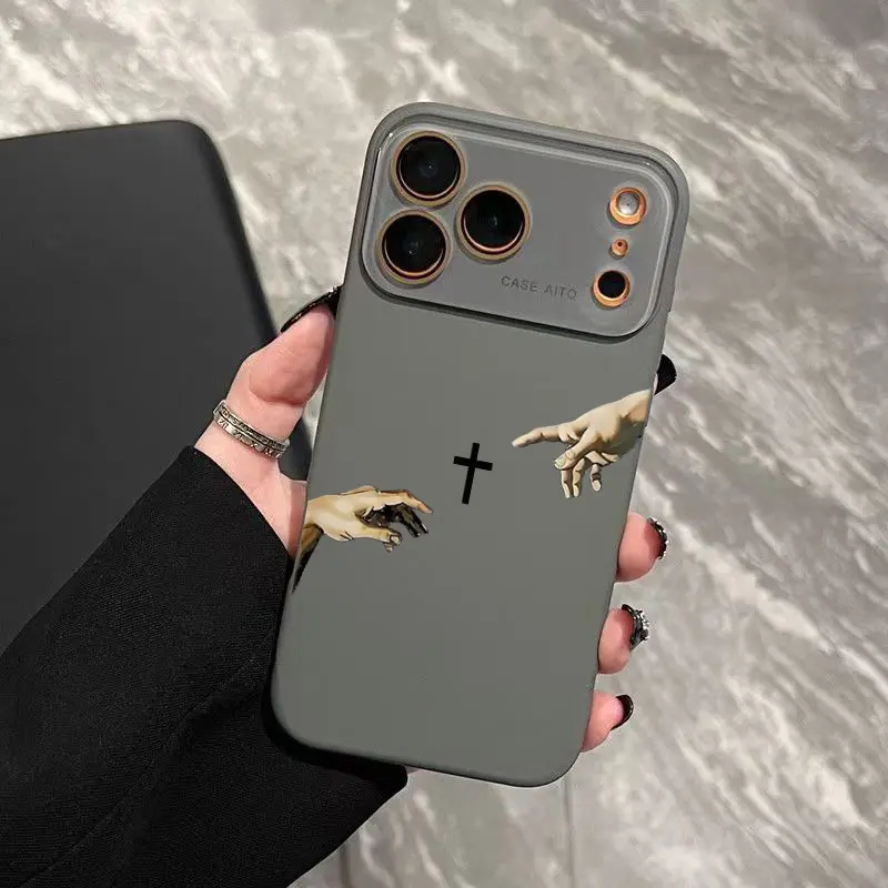 God's Hand and Cross Dopamine Phone Case with Ultra Skin Friendly Touch All Inclusive Lens Shockproof Protective Cover for Apple 17 16 15 14 13 12