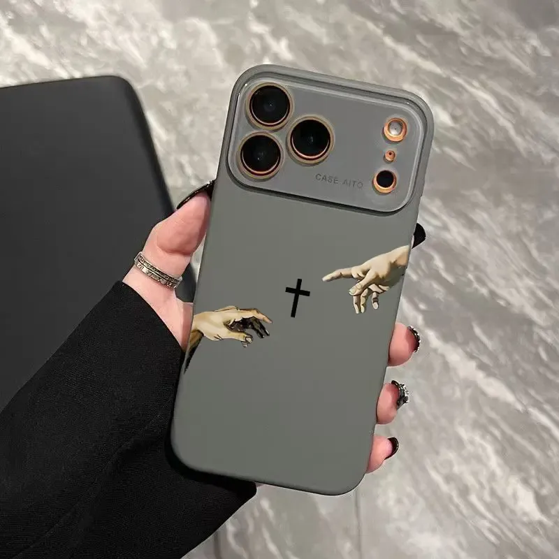 God's Hand and Cross Dopamine Phone Case with Ultra Skin Friendly Touch All Inclusive Lens Shockproof Protective Cover for Apple 17 16 15 14 13 12