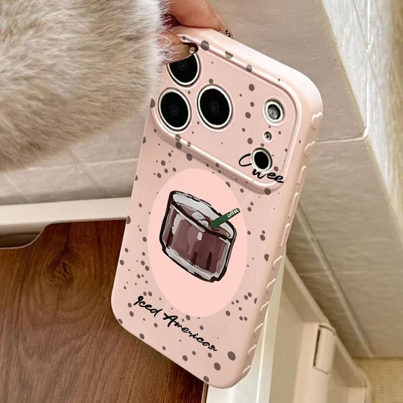 Cute Iced Americano Print Phone Case Smooth Shiny Finish With Scratch Resistance And All-Around Protection Slim Lightweight And Scratch-Resistant For Everyday Use Minimalist And Cute Design For Apple 17 16 15 14 13