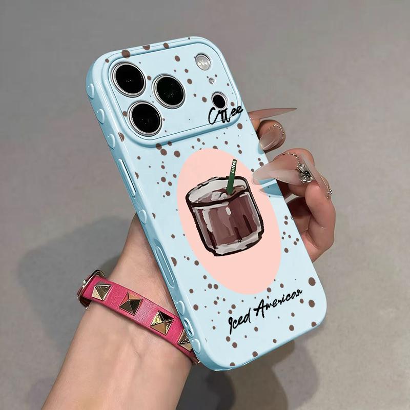 Cute Iced Americano Print Phone Case Smooth Shiny Finish With Scratch Resistance And All-Around Protection Slim Lightweight And Scratch-Resistant For Everyday Use Minimalist And Cute Design For Apple 17 16 15 14 13
