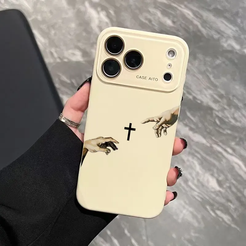 God's Hand and Cross Dopamine Phone Case with Ultra Skin Friendly Touch All Inclusive Lens Shockproof Protective Cover for Apple 17 16 15 14 13 12