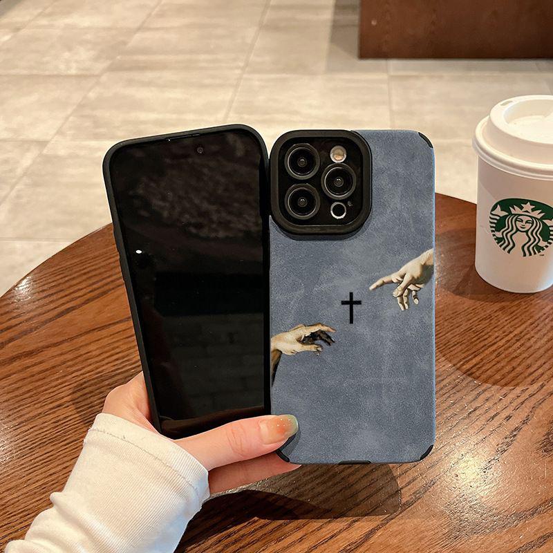 God's Hand pattern fine hole imitation fur phone case suitable for iPhone 17 16 15 14 13 12 11 Pro Max Plus X XS Max anti drop phone case