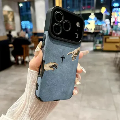 God's Hand pattern fine hole imitation fur phone case suitable for iPhone 17 16 15 14 13 12 11 Pro Max Plus X XS Max anti drop phone case