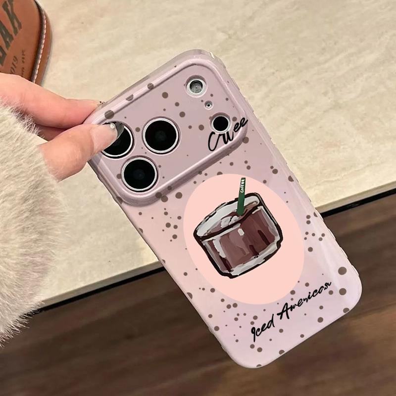 Cute Iced Americano Print Phone Case Smooth Shiny Finish With Scratch Resistance And All-Around Protection Slim Lightweight And Scratch-Resistant For Everyday Use Minimalist And Cute Design For Apple 17 16 15 14 13