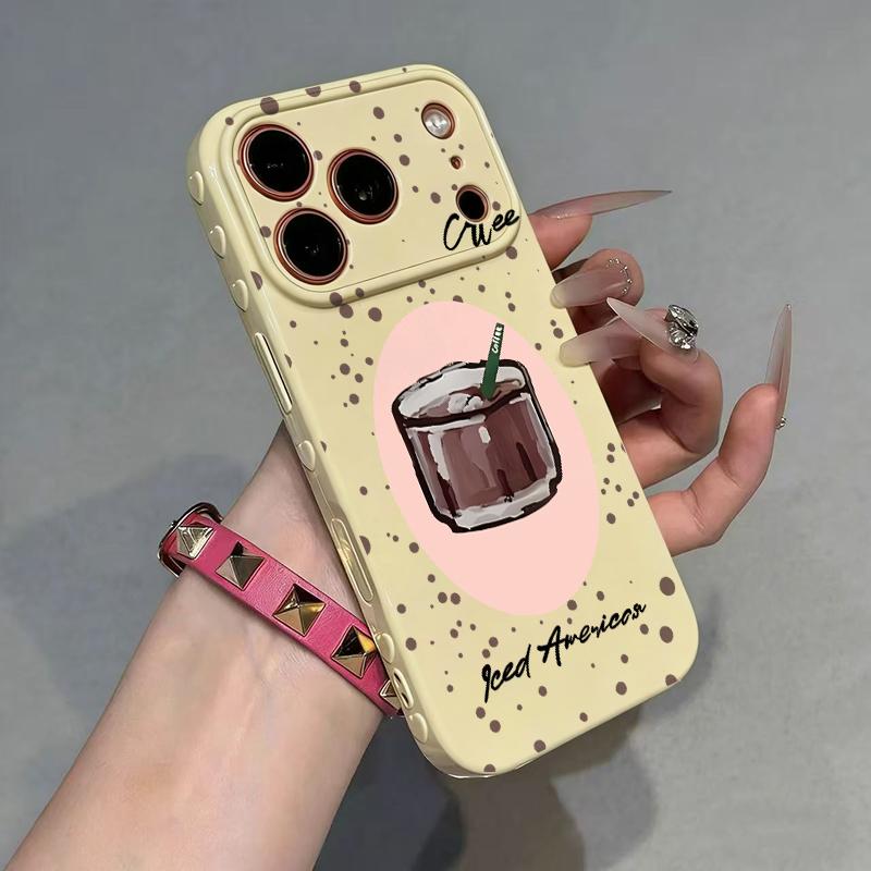 Cute Iced Americano Print Phone Case Smooth Shiny Finish With Scratch Resistance And All-Around Protection Slim Lightweight And Scratch-Resistant For Everyday Use Minimalist And Cute Design For Apple 17 16 15 14 13