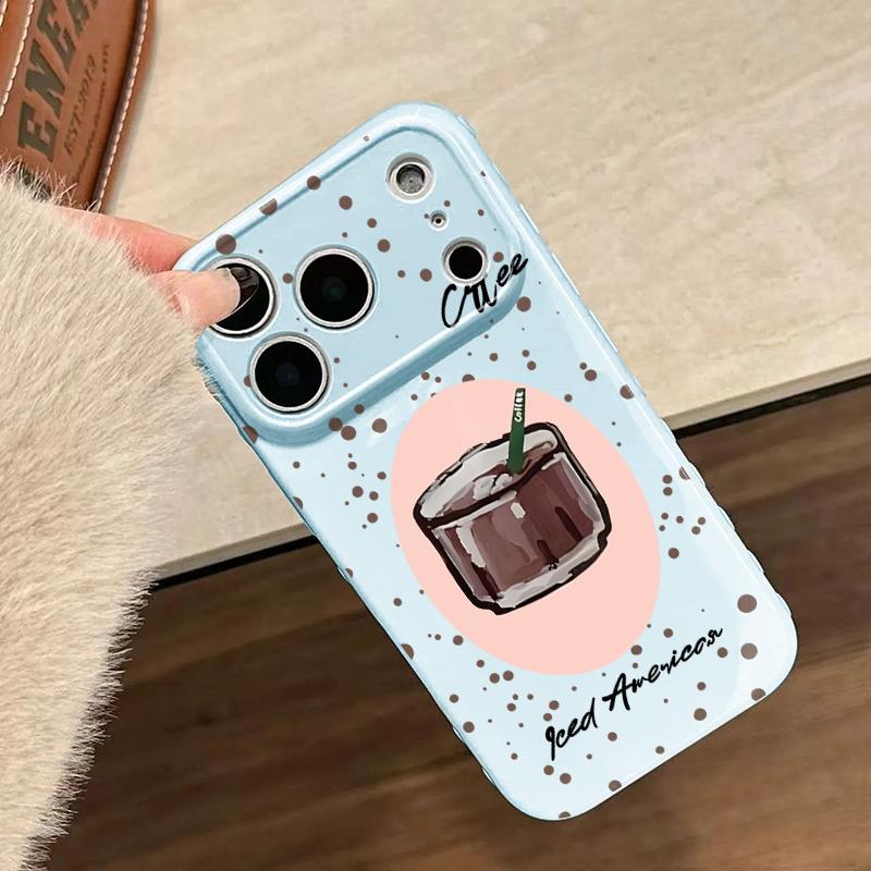 Cute Iced Americano Print Phone Case Smooth Shiny Finish With Scratch Resistance And All-Around Protection Slim Lightweight And Scratch-Resistant For Everyday Use Minimalist And Cute Design For Apple 17 16 15 14 13