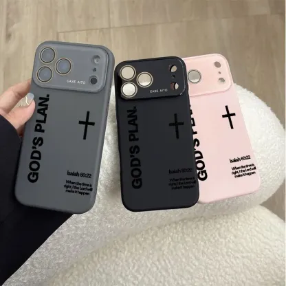 God's Plan Dopamine Ins Style Solid Color Phone Case with Ultra Skin friendly Touch, All Inclusive Lens Phone Case Suitable for Apple 17 16 15 14 13 12