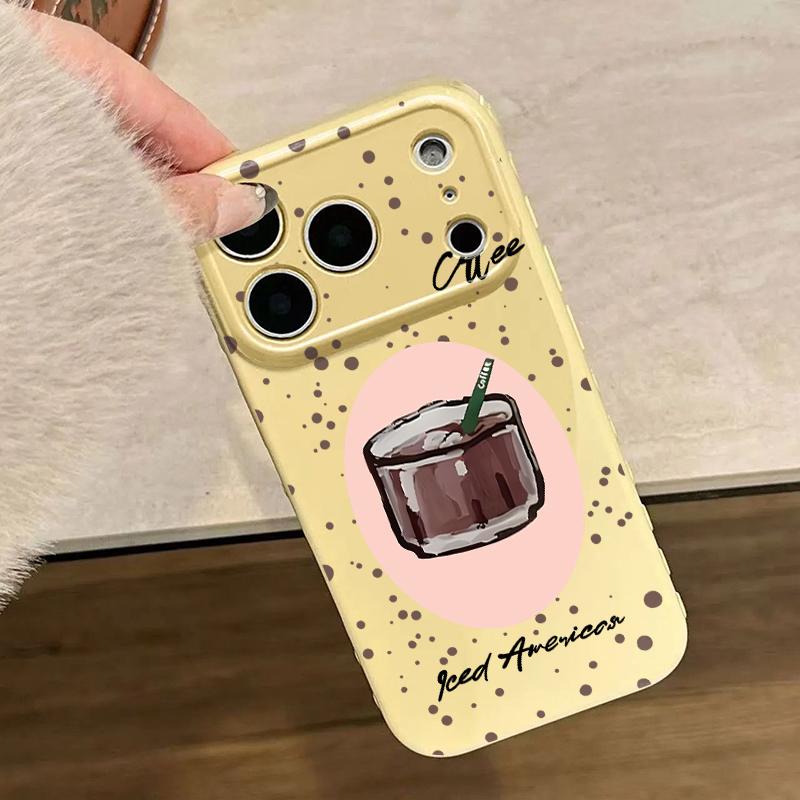 Cute Iced Americano Print Phone Case Smooth Shiny Finish With Scratch Resistance And All-Around Protection Slim Lightweight And Scratch-Resistant For Everyday Use Minimalist And Cute Design For Apple 17 16 15 14 13