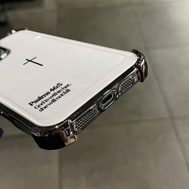 Psalms 46:5 Quote Phone Case for iPhone Samsung Galaxy 17Pro Max Air 16 15Plus 14 13 12 11 XR XS S25 S24 S23 S22 Cases Empowering Scripture Verse Pattern All Seasons Durable Bumper with Strap White Silver Minimalist Art Cellphone Protective Casing  NN45