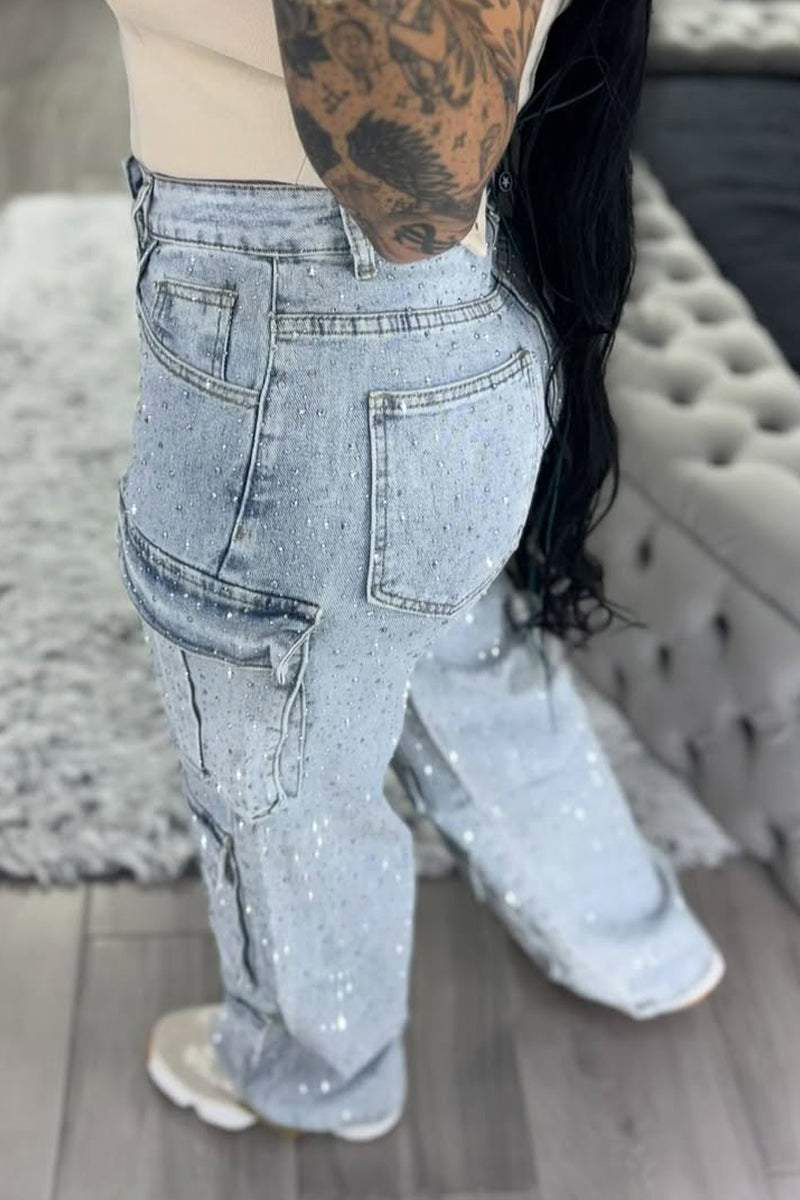 💎 Shiny Like Diamond💎Women's Multi-pocket Rhinestone Casual Jeans --(SIZE:UK8-22,EU36-50)