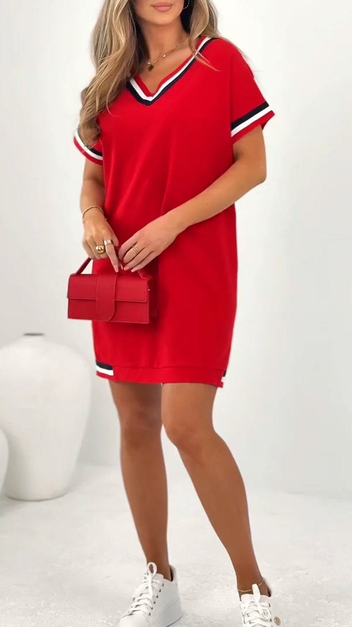 Women's V-neck Contrasting Edge Casual Dress