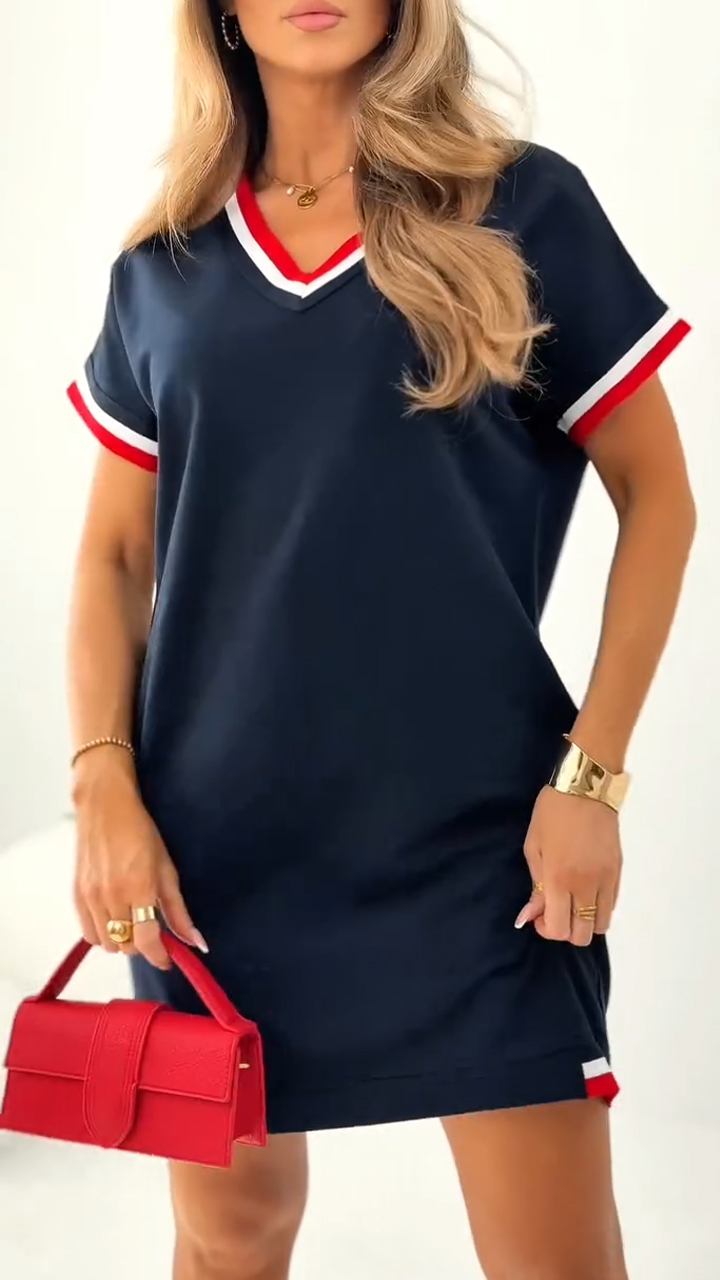 Women's V-neck Contrasting Edge Casual Dress