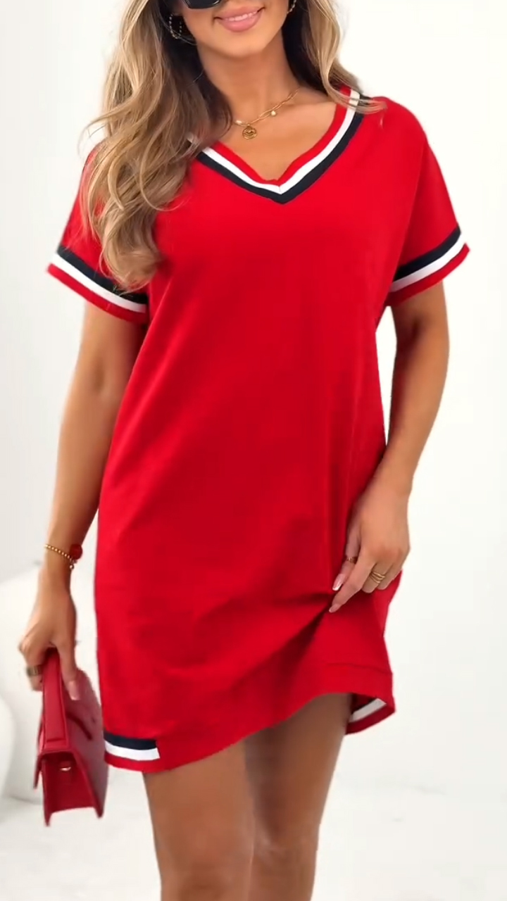 Women's V-neck Contrasting Edge Casual Dress