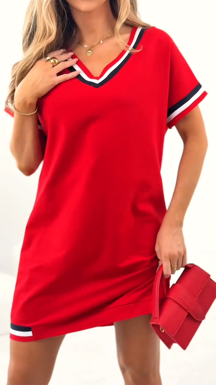 Women's V-neck Contrasting Edge Casual Dress