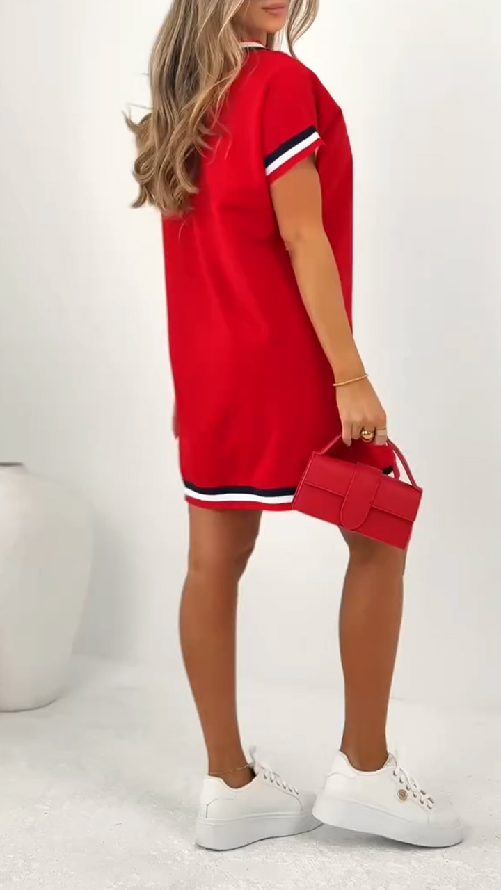 Women's V-neck Contrasting Edge Casual Dress