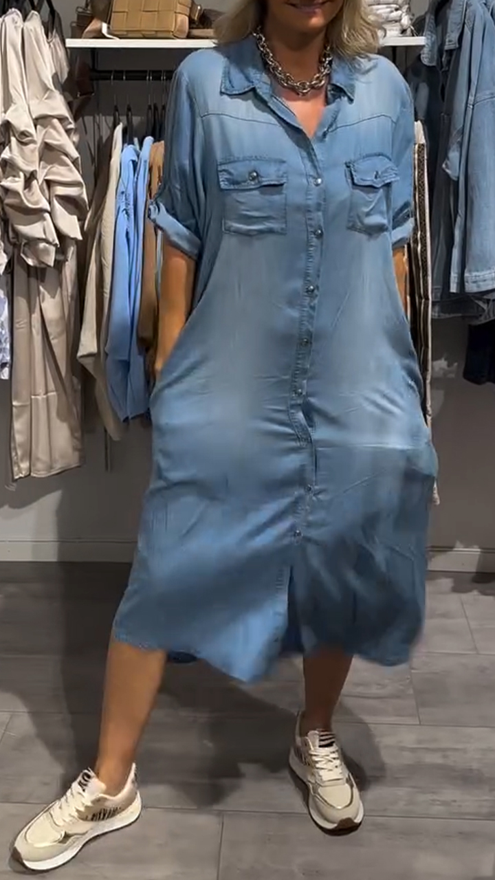 Women's Lapel Button Denim Casual Dress