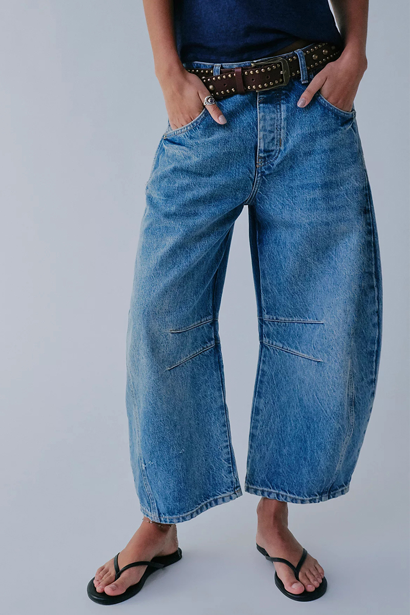 Women Casual Loose Mid-Rise Tube-Cut Jeans
