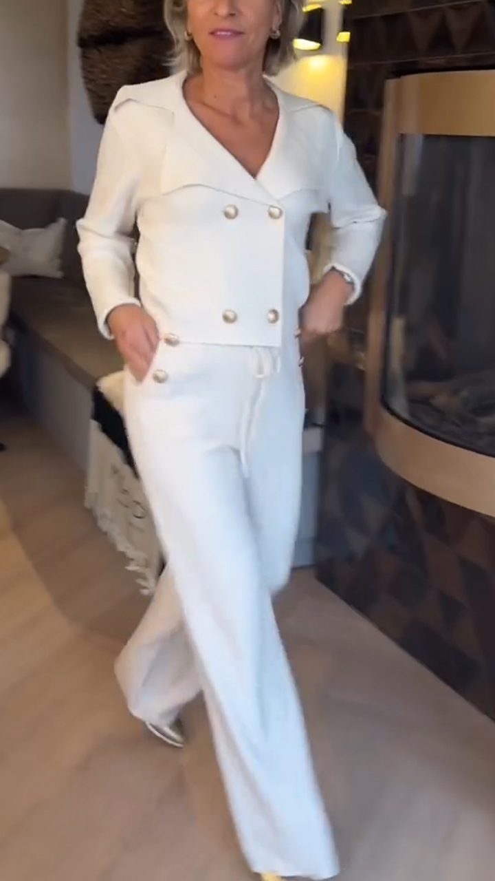 Women Formal Lapel Double-breasted Top + Pants Temperament Chic Suit