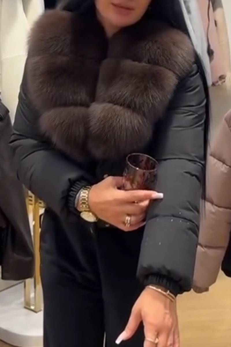 Women Fur Collar Waterproof Casual Cotton Jacket