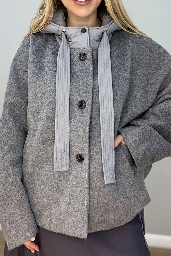 Women Casual Stand Collar Panel Lace-Up Warm Jacket