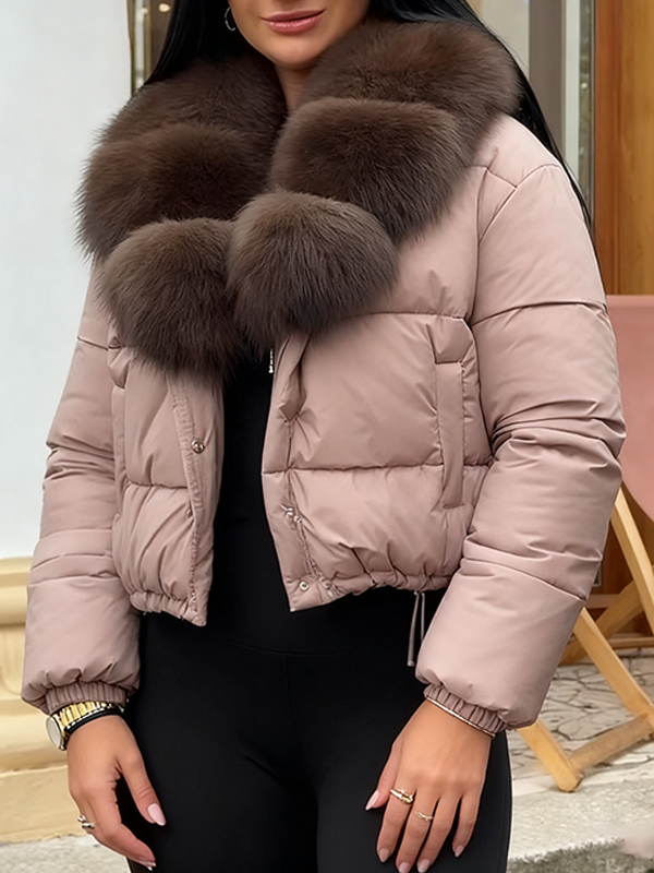 Women Fur Collar Waterproof Casual Cotton Jacket
