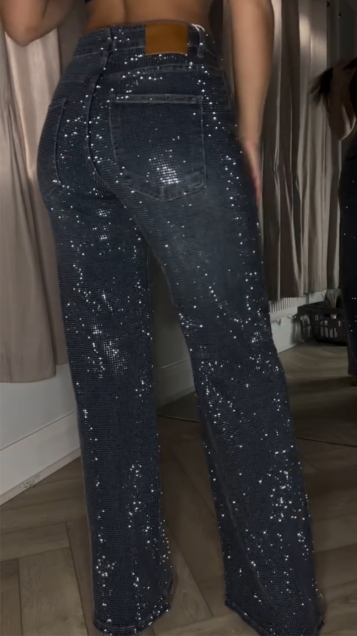 Women Hot Rhinestone Glitter Casual Jeans