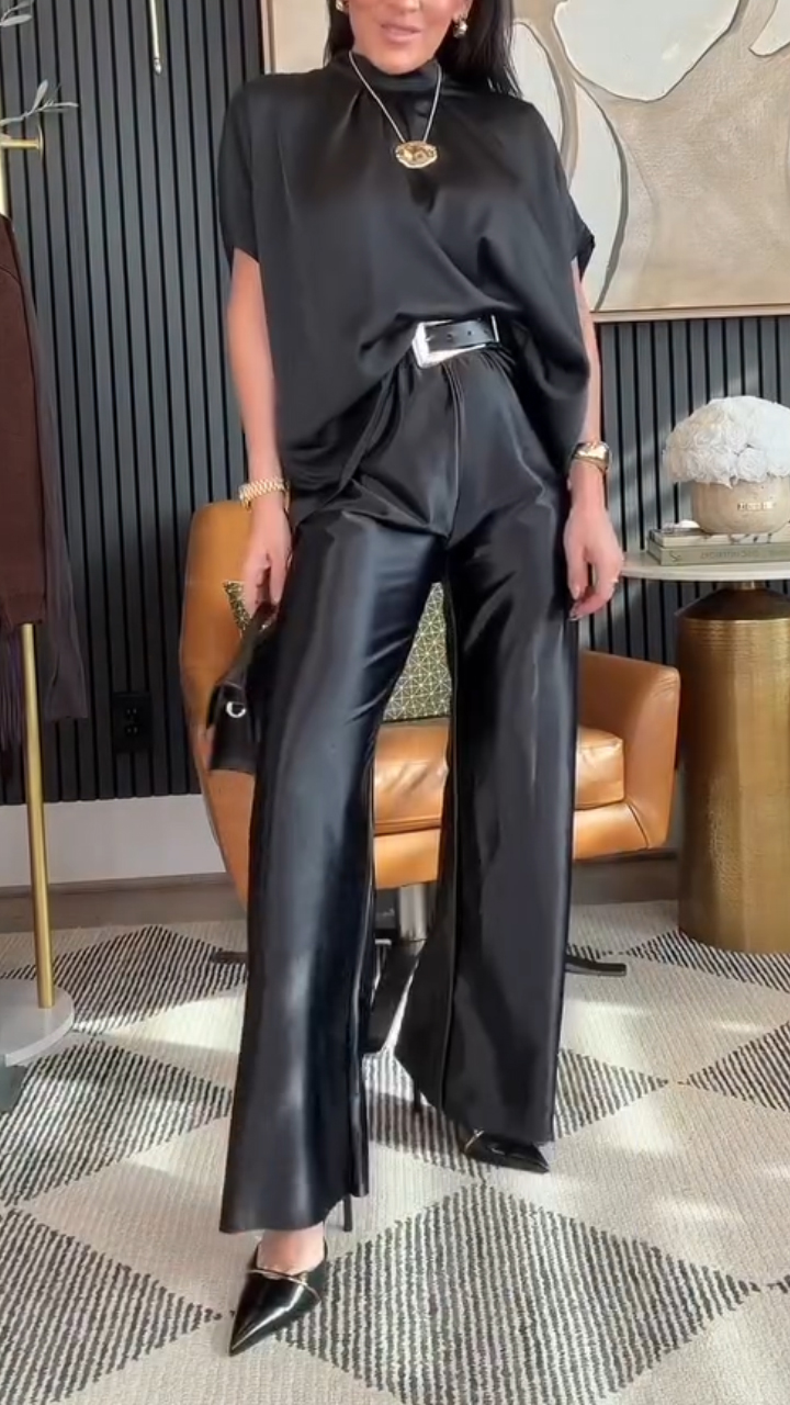 Women Round Neck Top+ Pants Casual Outfit with Temperament