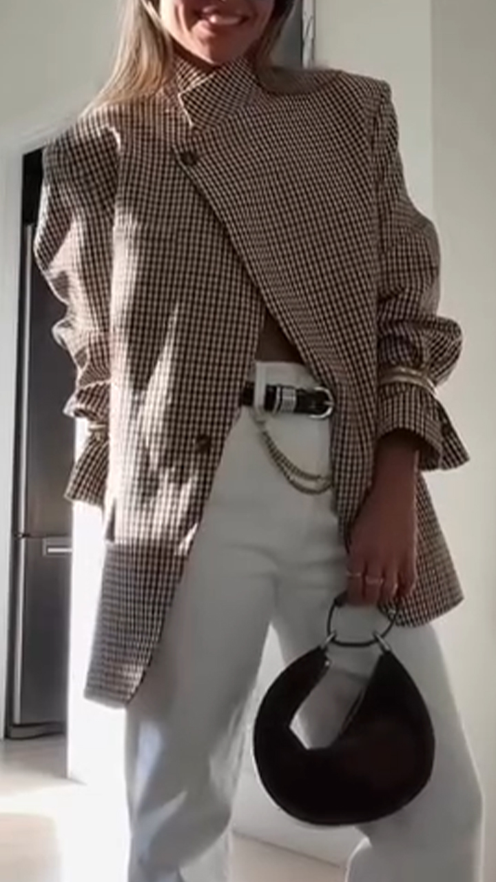 Womens Standing Collar Plaid Temperament Commuter Jacket