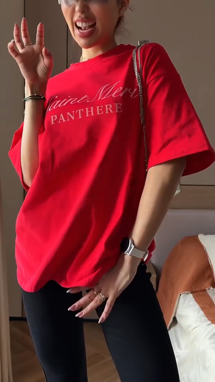 Women Round Neck Printed Letter T-shirt+ Pants Casual Set