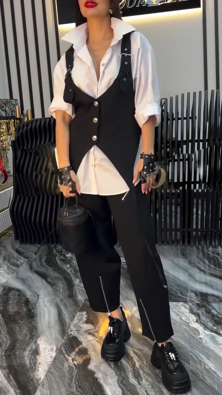 Women Collar Top Two-piece Set+ Pants Casual Set