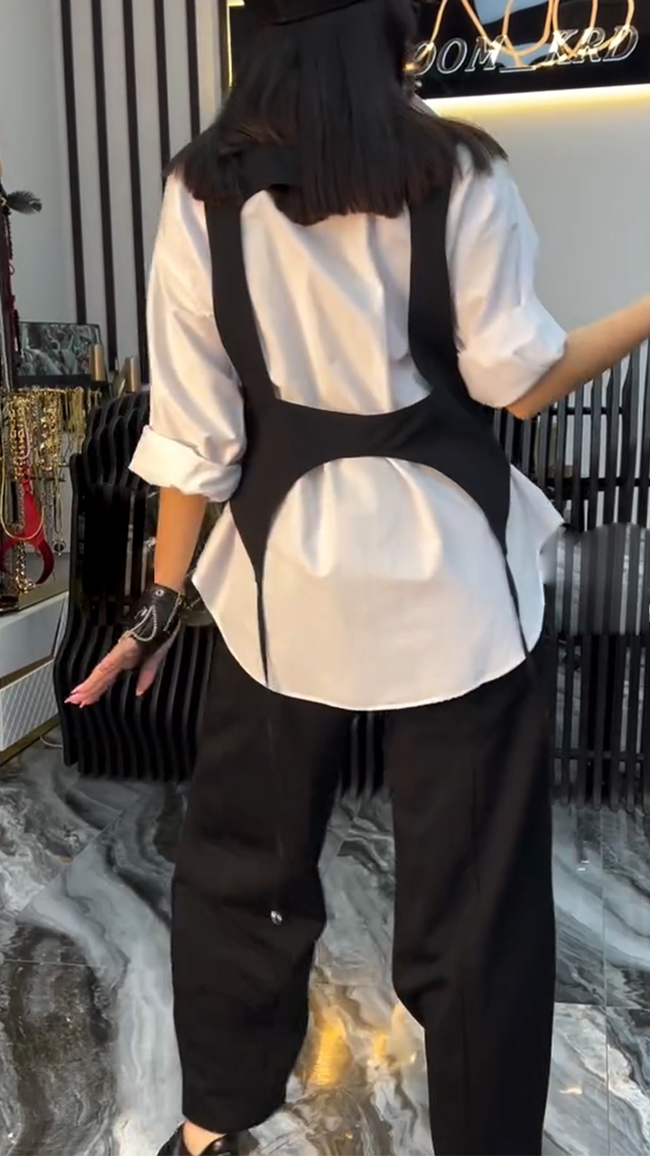 Women Collar Top Two-piece Set+ Pants Casual Set