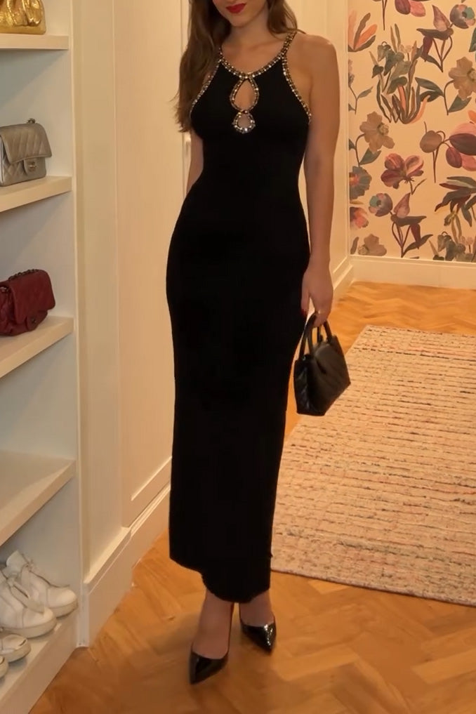 Women's Elegant Halterneck Cut-out Diamond Slim Maxi Dress