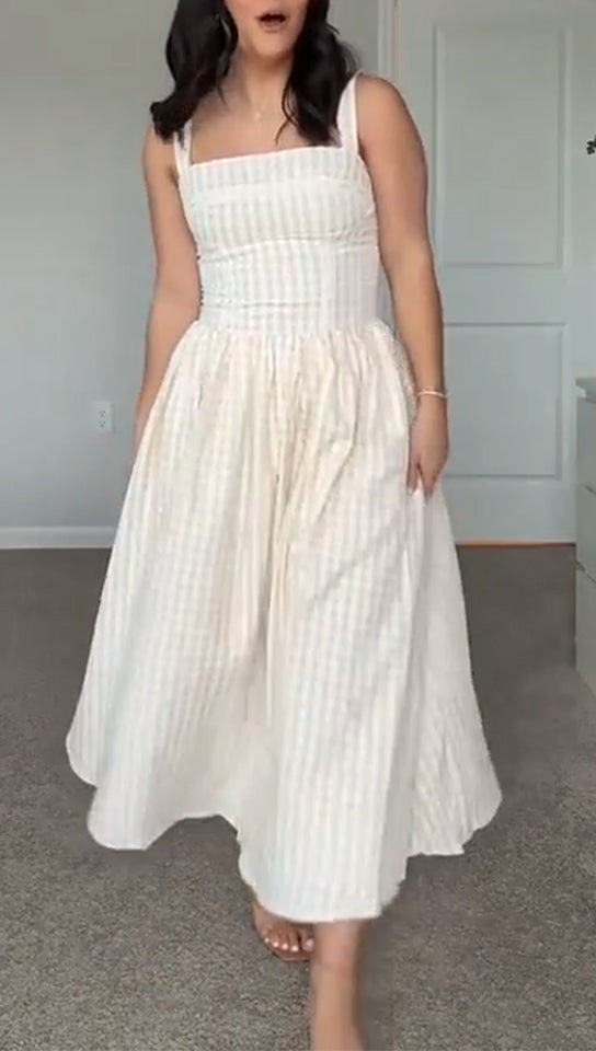 Women's Square Collar Plaid Casual Dress