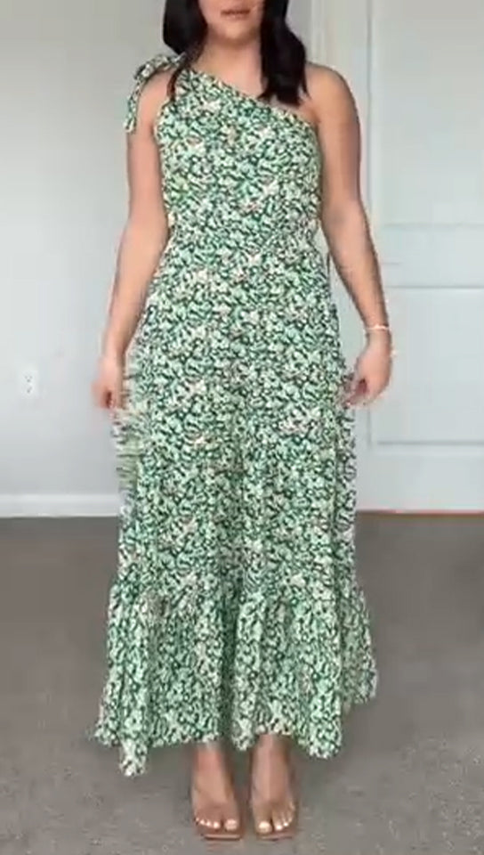 Women's One Shoulder Printed Casual Dress